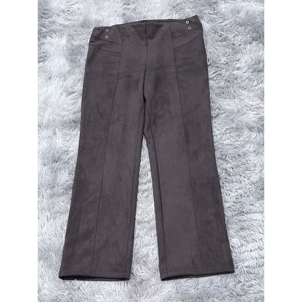 Marc‎ New York Women's Faux Suede Pants Size L Wide Leg Brown Career Business